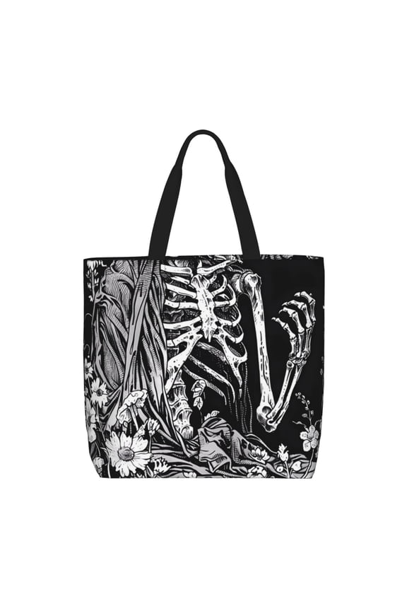 Gothic Skull Floral Art for Tote Bag for Women with Zipper, Gym Tote with Compartments, Laptop Work Tote Nurse Dance Yoga Bag for Sport, Travel