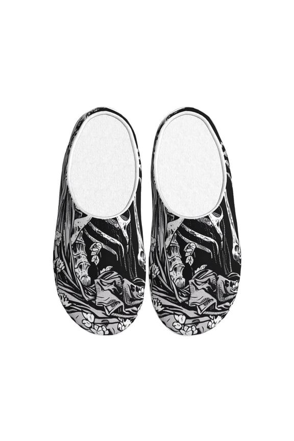 Gothic Skull Floral Art for Women's Lamb-hug Comfy Fleece House Slippers Memory Foam, Slip-on House Shoes Indoor Outdoor-39/40