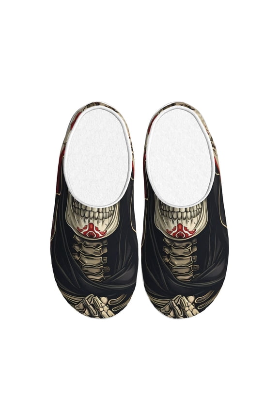 Gothic Skull With Roses for Women's Lamb-hug Comfy Fleece House Slippers Memory Foam, Slip-on House Shoes Indoor Outdoor-46/47