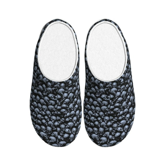 Picia Gothic Skull for Women's Lamb-hug Comfy Fleece House Slippers Memory Foam, Slip-on House Shoes Indoor Outdoor-44/45