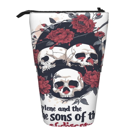 Picia Gothic Skulls And Roses Print Telescopic Pencil Case, Telescopic Pen Holder Telescopic Pencil Pouch Bag Stationery Pencil Case Box Storage Organizer Makeup Bag