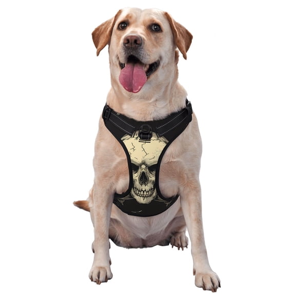 Picia Gothic Winged Skull No-Pull Dog Harness Reflective Front Clip Vest with Handle,Step-in Air Dog Harness,Adjustable 2 Metal Rings 4 Buckles,Easy to Put on & Take Off Medium