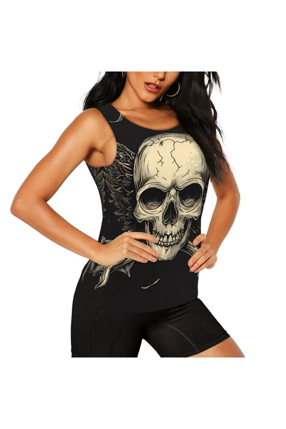 Gothic Winged Skull Pattern Women's Workout Tank Top,Breathable Activewear,Slim Fit Athletic Top,Versatile Workout Moisture-wicking top-XX-Large