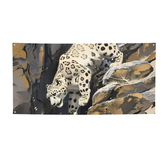 Picia Graceful Snow Leopard Pattern Party Banner, Festive Decoration, Holiday Banner, Celebration Decor, Event Banner, Reusable Party Banner-Medium