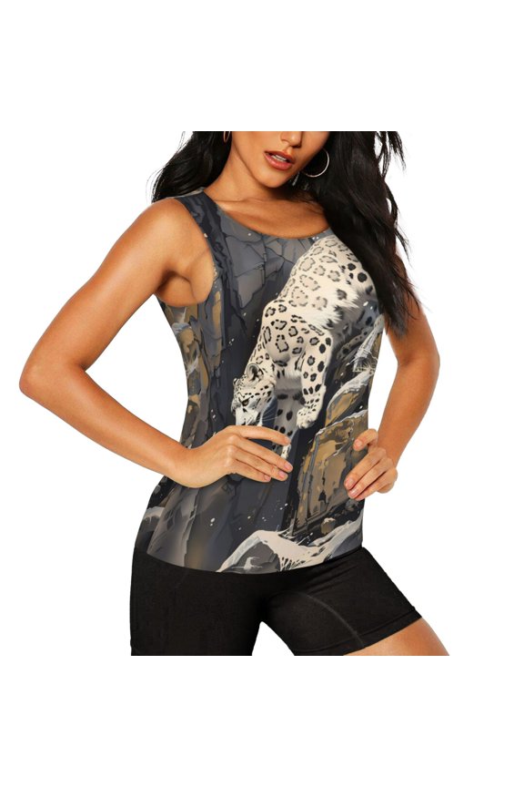 Graceful Snow Leopard Pattern Women's Workout Tank Top,Breathable Activewear,Slim Fit Athletic Top,Versatile Workout Moisture-wicking top-X-Large