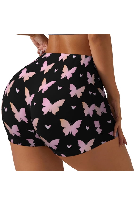 Gradient Butterfly Printed Workout Shorts for Women Seamless Scrunch Butt Lifting High Waisted Yoga Gym Booty Running Moisture-wicking Short Pants-X-Large