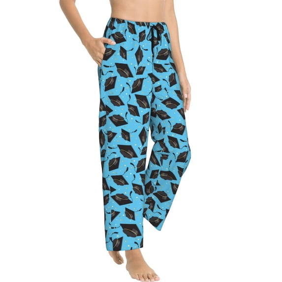 Picia Graduation Hats2 Womens Soft Woven Cotton Elastic Waistband Sleep Pajama Pant Lounge Sleep Pant With Pockets And Drawstring-XX-Large