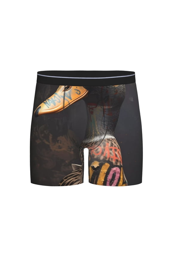 Graffiti Cool Duck Pattern Men's Athletic Long Leg Briefs , Performance Stretch Underwear，Moisture-Wicking