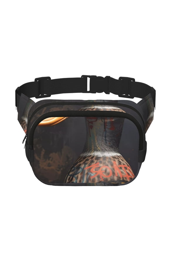 Graffiti Cool Duck Print Square Double-Layer Waist Bag Mini Adjustable Waist Belt Bag Exercise Running Travel Hiking