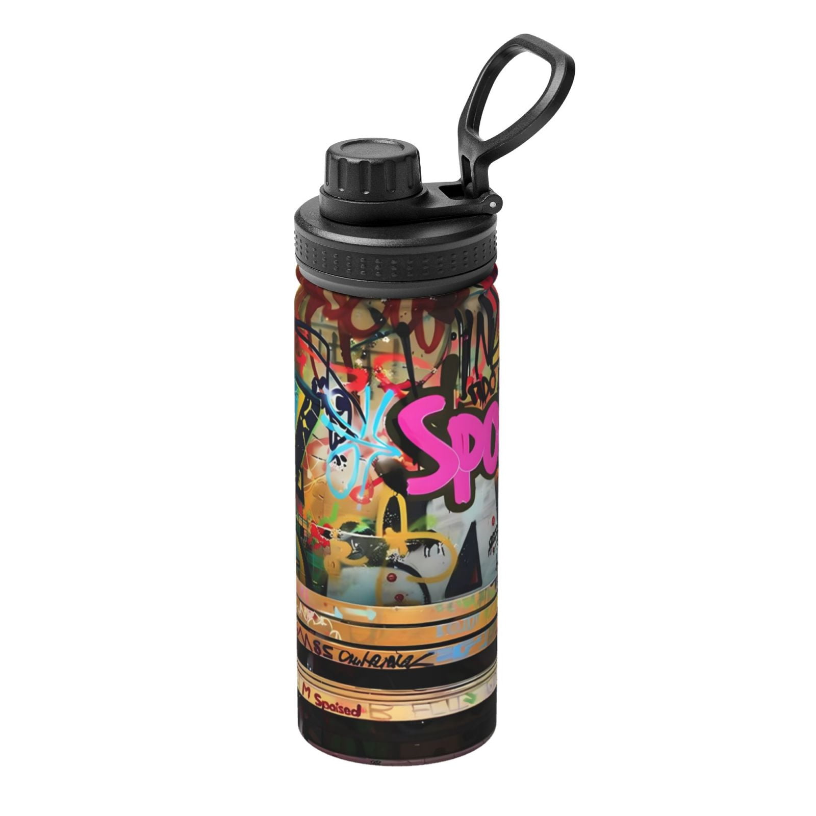 Picia Graffiti Lamp Urban Scene Pattern Water Bottle 18 oz Stainless Steel Insulated Bottles With Handle Leak Proof Gym Sport Water Jug BPA-free insulated kettle For Men Women Adults