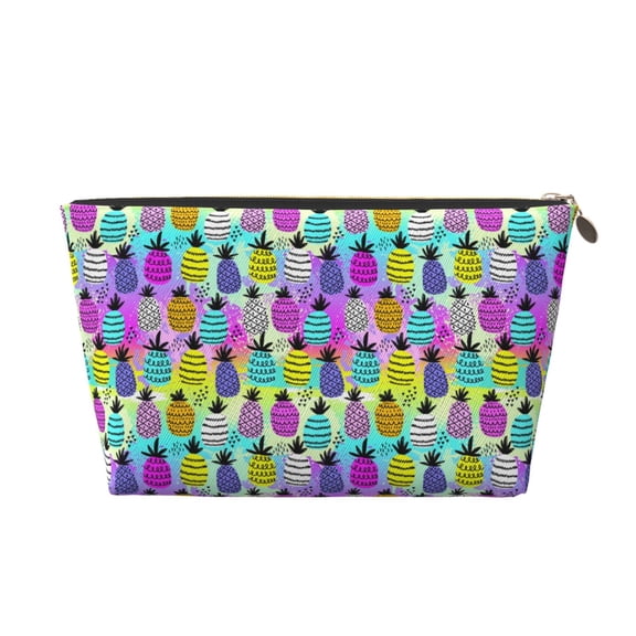 Picia Graffiti Pineapples Printed Leather Travel Toiletry Bag,Cosmetic Organizer, Makeup Travel Bag, Durable Travel Pouch, Compact Toiletry Bag, Travel Accessories