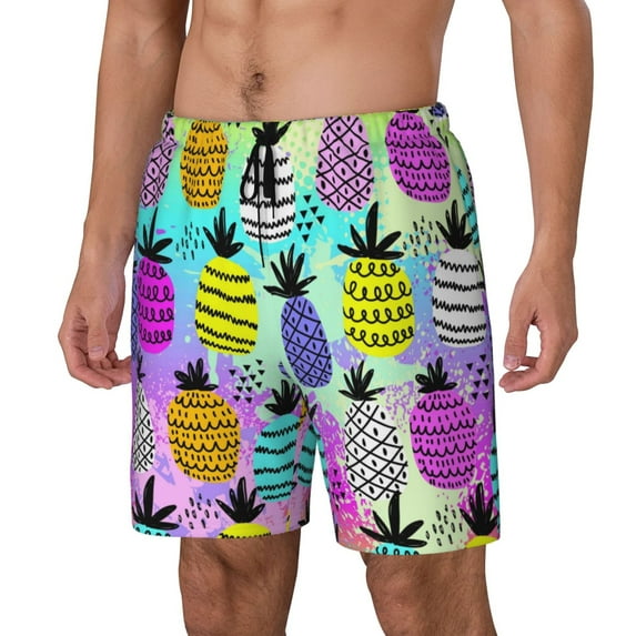 Picia Graffiti Pineapples pattern Mens Swim Trunks with Compression Liner Stretch Beach Shorts Quick Dry with Zipper Pockets No-Chafing Board Shorts-3X-Large