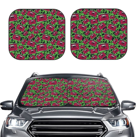 Picia Graffiti Tape 2 Piece Car Windshield Sun Shade Foldable | Foldable Sun Shield for Front Window Blocks UV Rays and Keeps Your Vehicle Cool-Large