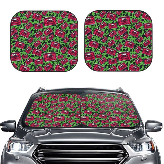 Picia Graffiti Tape 2 Piece Car Windshield Sun Shade Foldable | Foldable Sun Shield for Front Window Blocks UV Rays and Keeps Your Vehicle Cool-Medium
