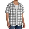 thumbnail image 1 of Picia Gray Checkboard Men's Linen Shirts Short Sleeve Cuban Beach Shirts Casual Shirts Button Down Shirt for Men Beach Summer Wedding Shirt-Small, 1 of 7