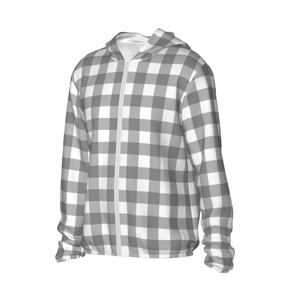 Picia Gray Checkboard Women's Men's UPF 50+ Sun Protection Hoodie Shirt Long Sleeve SPF Fishing Outdoor UV Hiking Lightweight Shirts-Medium