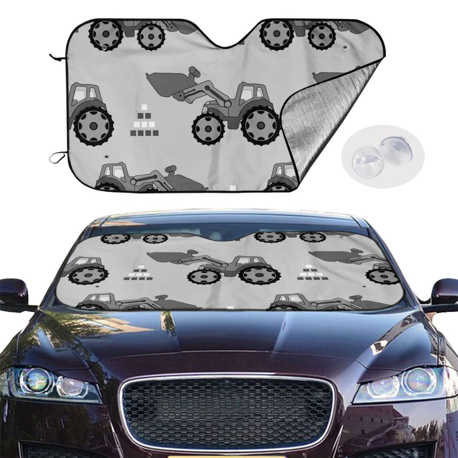 Picia Gray Tractor Curved Windshield Sunshade Accordion Folding Style Auto Shade for Car Truck