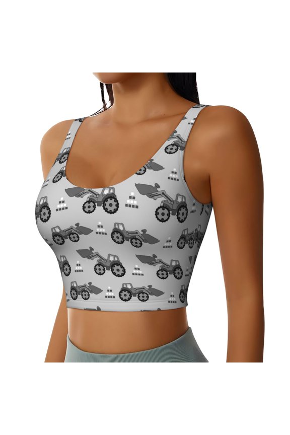 Gray Tractor Sports Bra for Women,Padded Strappy Sports Bras Medium Support Yoga Bra with Removable Cups,Running Yoga Bra-
