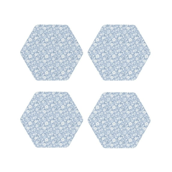Picia Gray White Floral Printed Leather Coasters for Drinks, 4" Drink Coasters Set of 4 for Tabletop Protection, Handmade Luxurious Home Décor and Housewarming Gift -Hexagon