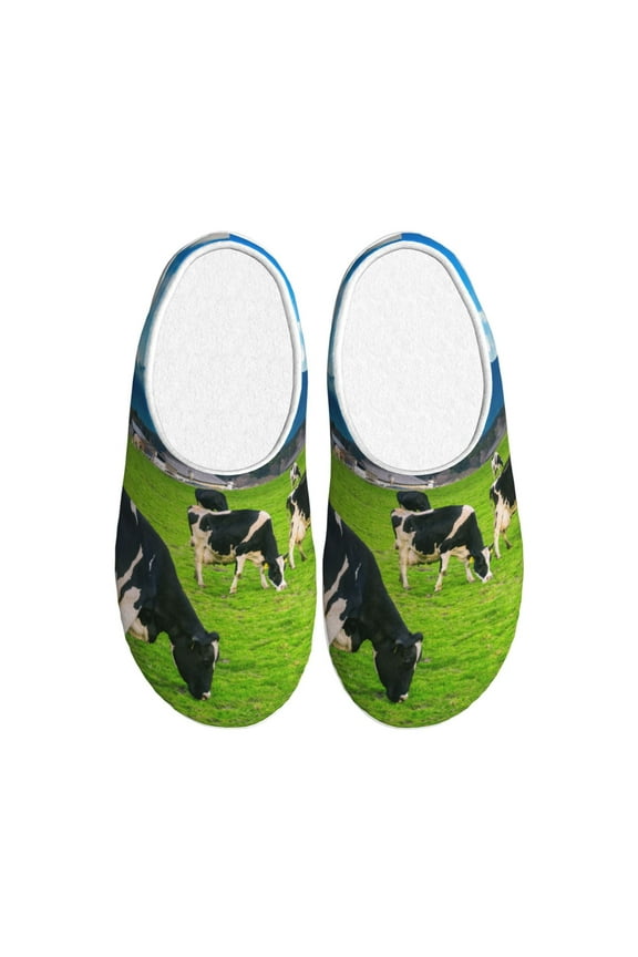 Grazing Cows Mountain View for Women's Lamb-hug Comfy Fleece House Slippers Memory Foam, Slip-on House Shoes Indoor Outdoor-35/36