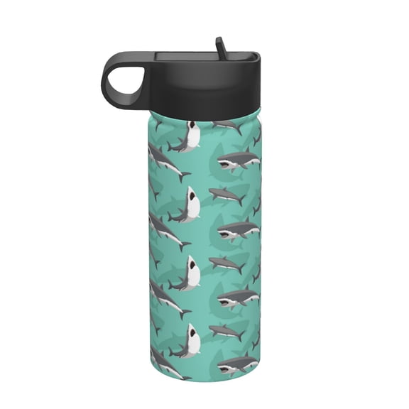 Picia Great White Shark Pattern 18oz Sports Insulated Kettle With Straw Insulated Water Bottle For Running Hiking Cycling Climbing Men'S Woman Insulated Water Bottle