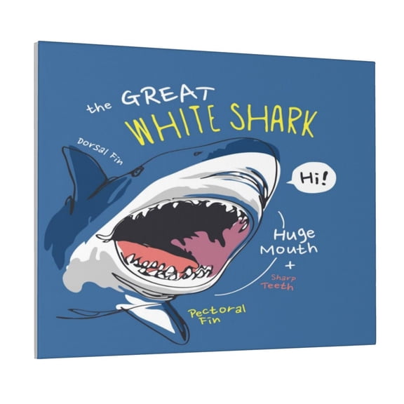 Picia Great White Shark Pattern Decorative Picture – Unique Wall Art, Modern Canvas Print for Trendy Interiors (Horizontal)