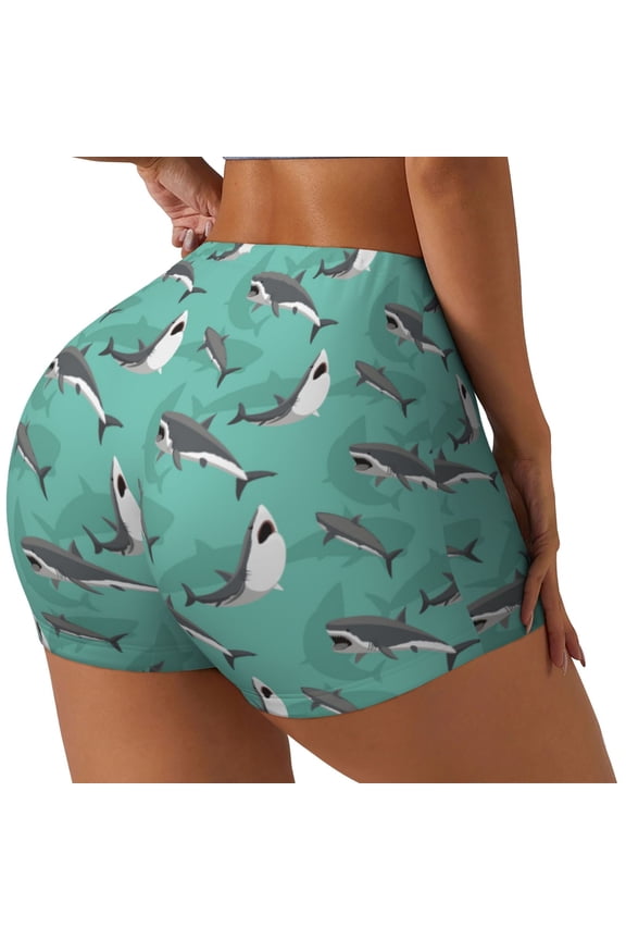 Great White Shark Printed Workout Shorts for Women Seamless Scrunch Butt Lifting High Waisted Yoga Gym Booty Running Moisture-wicking Short Pants-X-Large