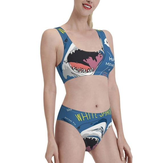 Picia Great White Shark Women's High Waisted Bikini Scoop Neck Swimsuit Two Pieces Bathing Suit-Medium