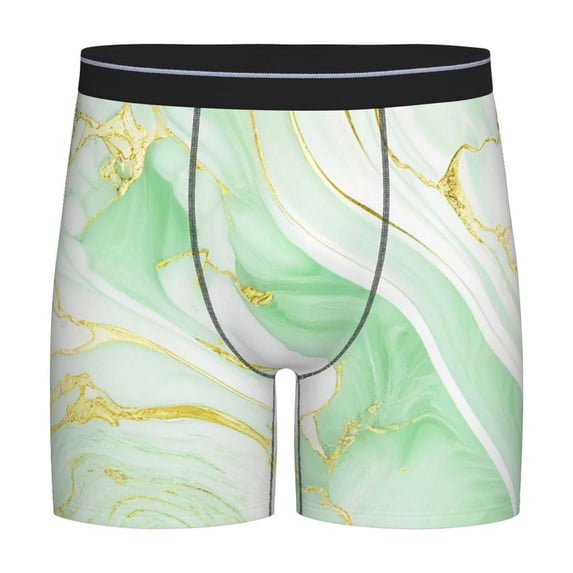 Picia Green And Gold Abstract Marble Pattern Men's Athletic Long Leg Briefs , Performance Stretch Underwear,Moisture-Wicking