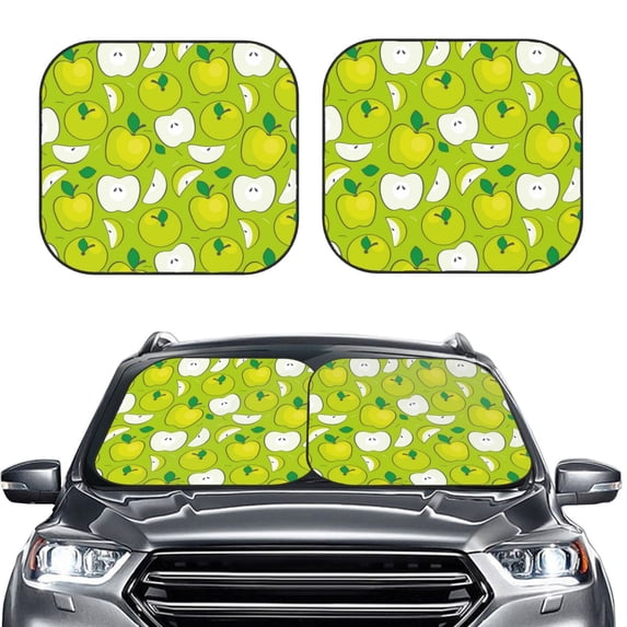 Picia Green Apple 2 Piece Car Windshield Sun Shade Foldable | Foldable Sun Shield for Front Window Blocks UV Rays and Keeps Your Vehicle Cool-Small