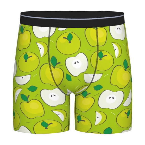 Picia Green Apple Pattern Men's Athletic Long Leg Briefs , Performance Stretch Underwear,Moisture-Wicking
