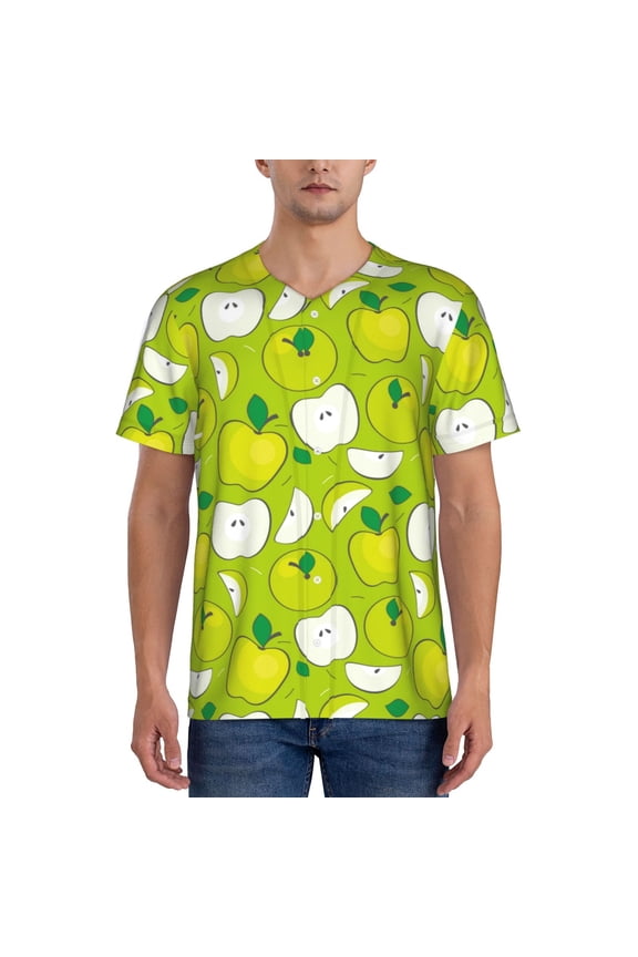 Green Apple Pattern Mens Polo Shirts Quick Dry Short Sleeve Golf T Shirt Performance Moisture Wicking Casual Workout Baseball T-shirt-3X-Large