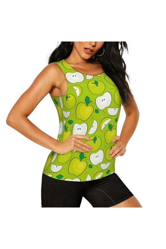 Green Apple Pattern Women's Workout Tank Top,Breathable Activewear,Slim Fit Athletic Top,Versatile Workout Moisture-wicking top-Large