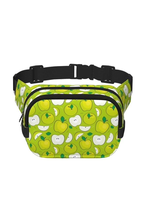 Green Apple Print Square Double-Layer Waist Bag Mini Adjustable Waist Belt Bag Exercise Running Travel Hiking