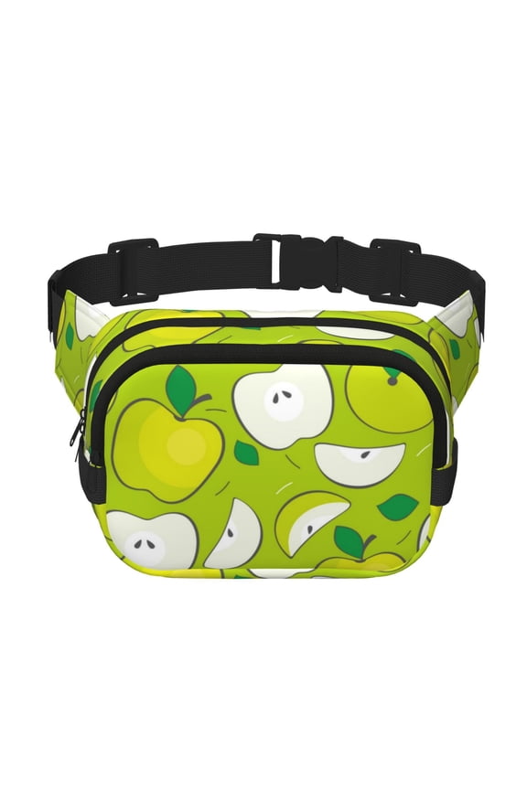 Green Apple Print Square Double-Layer Waist Bag Mini Adjustable Waist Belt Bag Exercise Running Travel Hiking