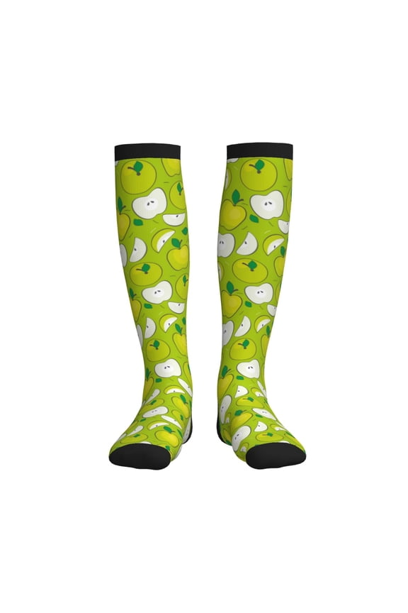 Green Apple Printed Sports Compression Socks - 15-20mmHg Graduated Compression, High-Performance Soft and Breathable Socks for Men and Women