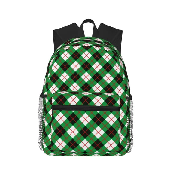 Picia Green Argyle Plaid Large Capacity Backpack Classic Style Backpack Casual Backpack Water-Resistant School Work Travel Outdoor Backpack