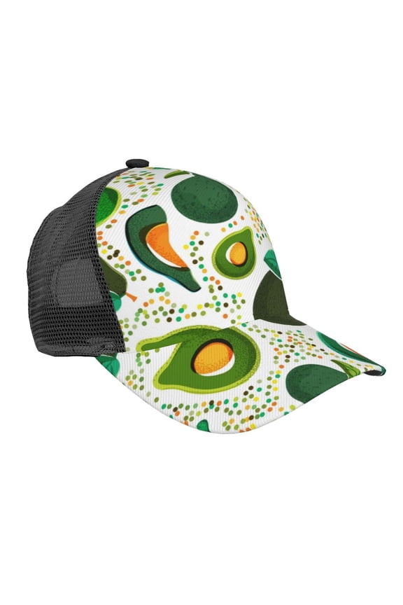 Green Avocado Pattern Trucker Hat,Baseball Cap,Sun Protection Cap,Stylish Headwear,Leisure Cap,Outdoor Sports Cap