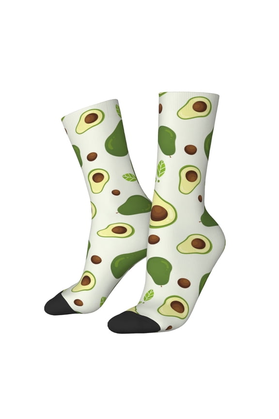Green Avocado Print Athletic Socks for Men & Women – Cushioned Moisture-Wicking Crew Socks for Sports, Running, and Training, Soft & Breathable Size 5-11