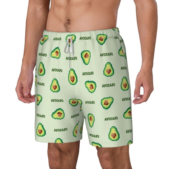 Picia Green Avocado pattern Mens Swim Trunks with Compression Liner Stretch Beach Shorts Quick Dry with Zipper Pockets No-Chafing Board Shorts-X-Large