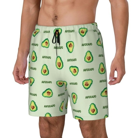 Picia Green Avocado pattern Mens Swim Trunks with Compression Liner Stretch Beach Shorts Quick Dry with Zipper Pockets No-Chafing Board Shorts-XX-Large