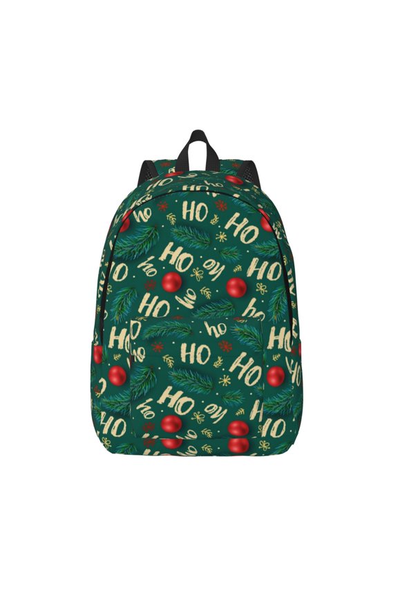 Green Background With Ho Printed Canvas Daypack - Stylish and Durable Vintage Compact Backpack - Class, Work, Travel, or Laptop Bookbag,Organized Compartments-Medium
