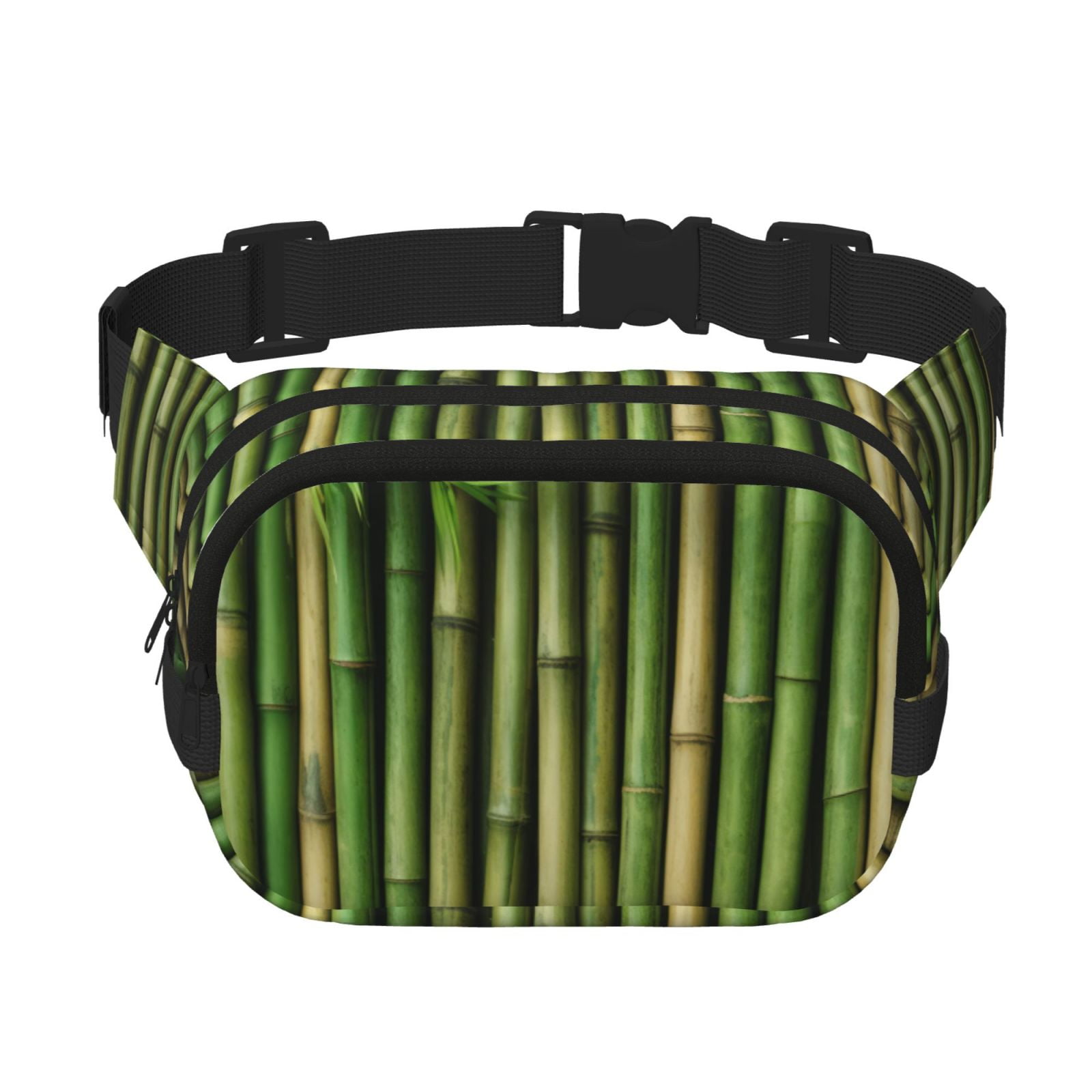 Picia Green Bamboo Fence1 Print Square Double-Layer Waist Bag Mini Adjustable Waist Belt Bag Exercise Running Travel Hiking