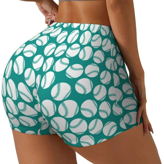 Picia Green Baseball Printed Workout Shorts for Women Seamless Scrunch Butt Lifting High Waisted Yoga Gym Booty Running Moisture-wicking Short Pants-Small