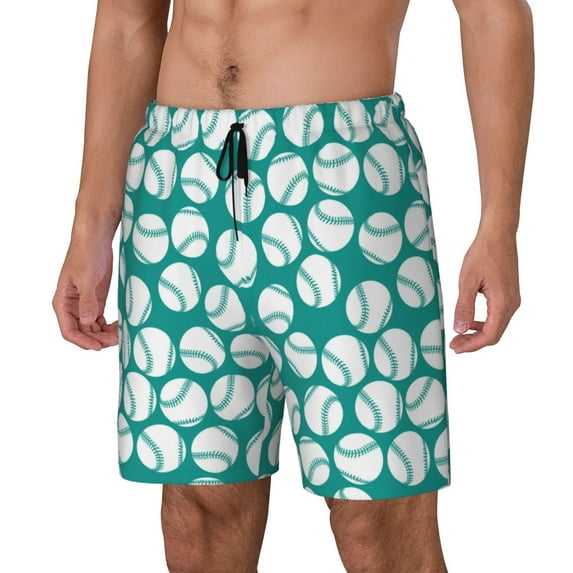 Picia Green Baseball pattern Mens Swim Trunks with Compression Liner Stretch Beach Shorts Quick Dry with Zipper Pockets No-Chafing Board Shorts-XX-Large