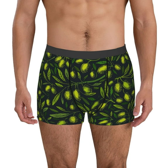 Picia Green Branch Olive Pattern Men’s Boxer Briefs – Soft & Breathable Underwear, Stretchy & Comfortable Fit, Supportive Pouch Design, Moisture-Wicking-Medium