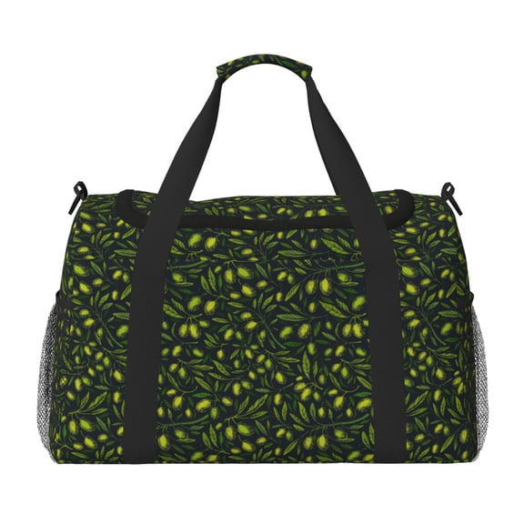 Picia Green Branch Olive Print Travel Duffle Bag,Weekender Bags for Women with Shoe Compartment, Gym Duffel Bag with Wet Pocket, Hospital Bags for Labor and Delivery