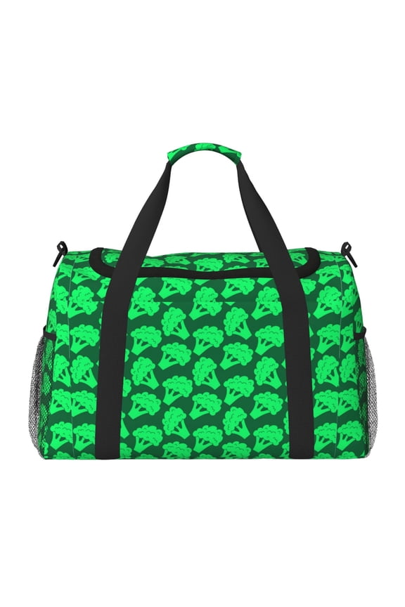 Green Broccoli Print Travel Duffle Bag,Weekender Bags for Women with Shoe Compartment, Gym Duffel Bag with Wet Pocket, Hospital Bags for Labor and Delivery