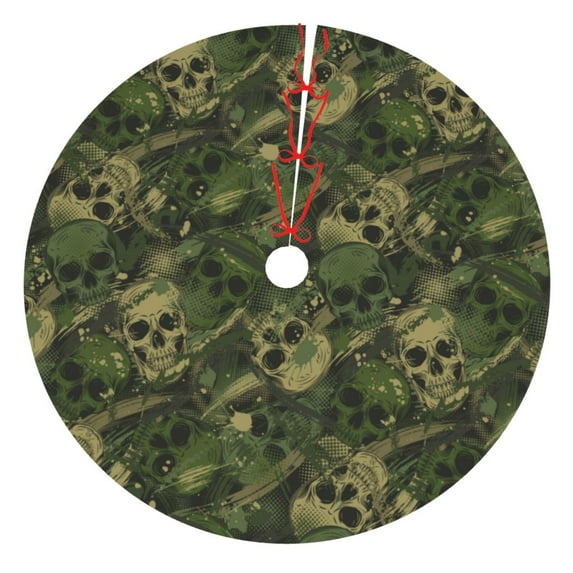 Picia Green Camouflage Skull Print Christmas Tree Skirt , Christmas Tree Skirt Ornaments for Merry Christmas Holiday Party Decorations Indoor Outdoor-36"