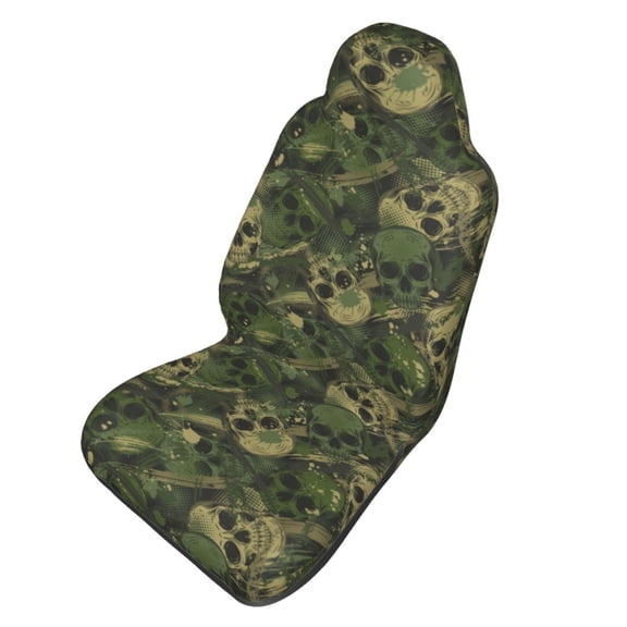 Picia Green Camouflage Skull Print Waterproof Sweating Car Seat Cover for Post Gym Workout, Running, Beach and Hiking, Universal Fit Anti-Slip Bucket Seat Protector
